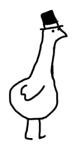 een vreemde vogel met een lange nek en een hoedje op